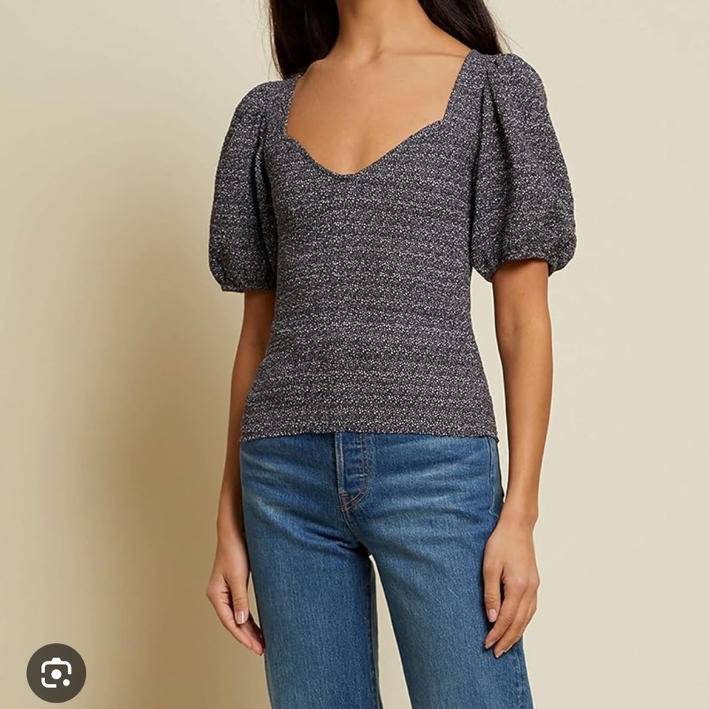 Nation LTD Gray and Black Smocked Puff Sleeve Blouse